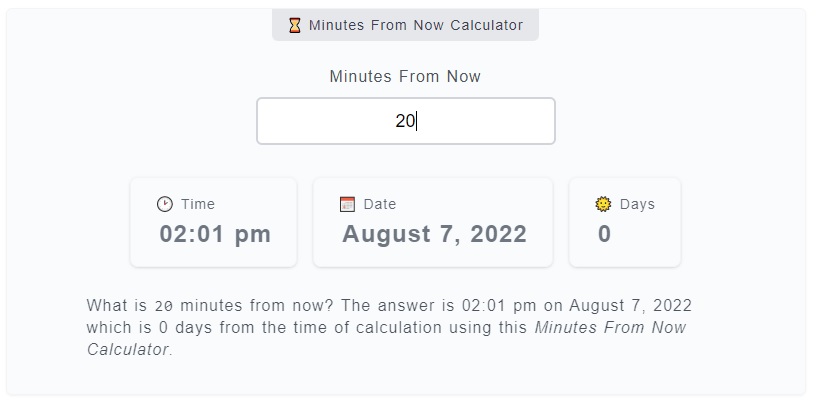 Minutes From Now Calculator
