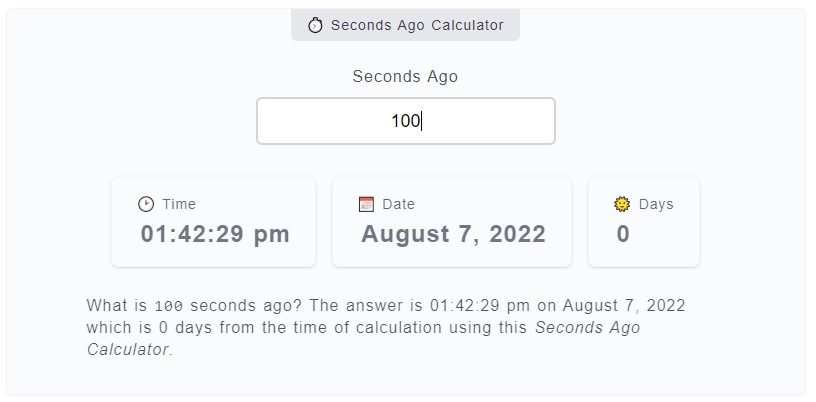 Seconds Ago Calculator