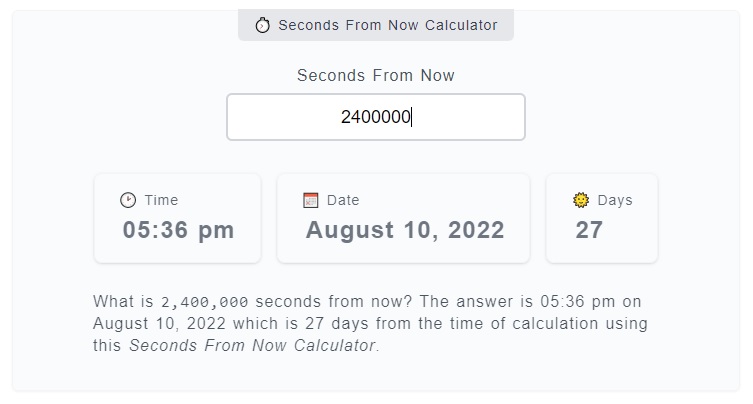 Seconds From Now Calculator