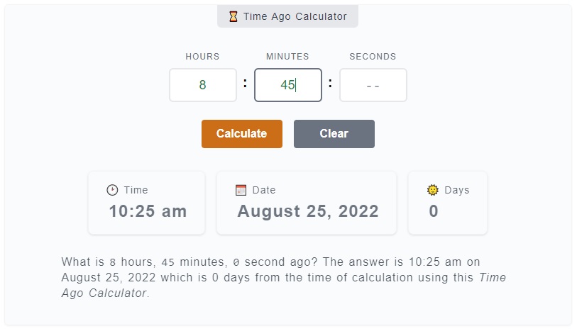 Time Ago Calculator