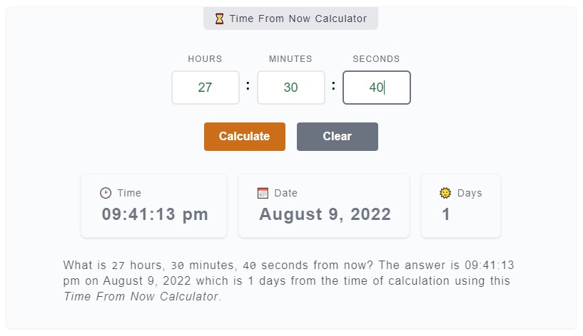 Time From Now Calculator