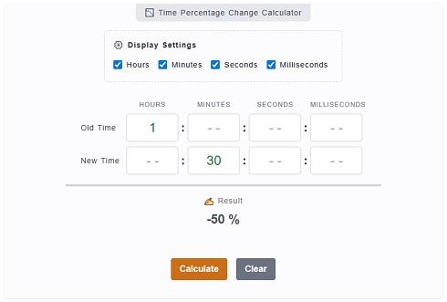 Time Percentage Change Calculator